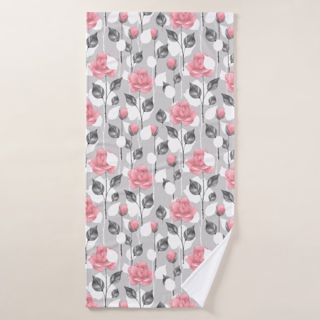 Grey and pink. Floral pattern Bath Towel (Bath Towel)