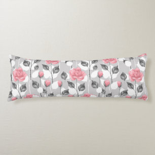 Grey and pink. Floral pattern Body Cushion