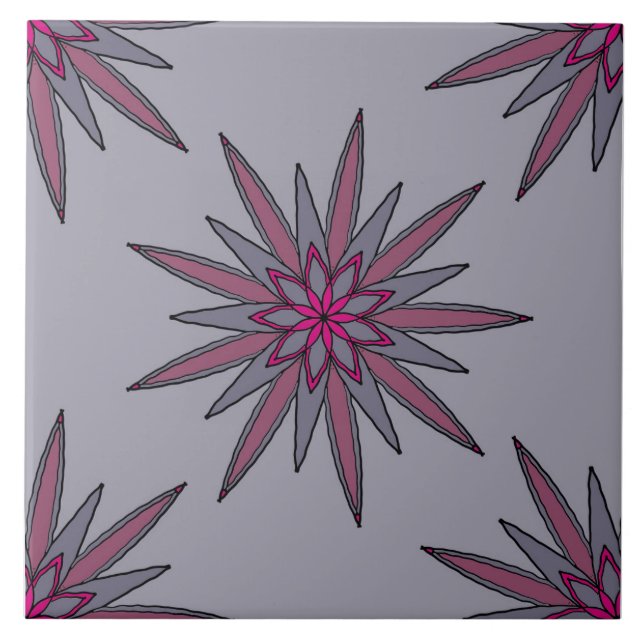 Grey and Pink Floral pattern  Ceramic Tile (Front)