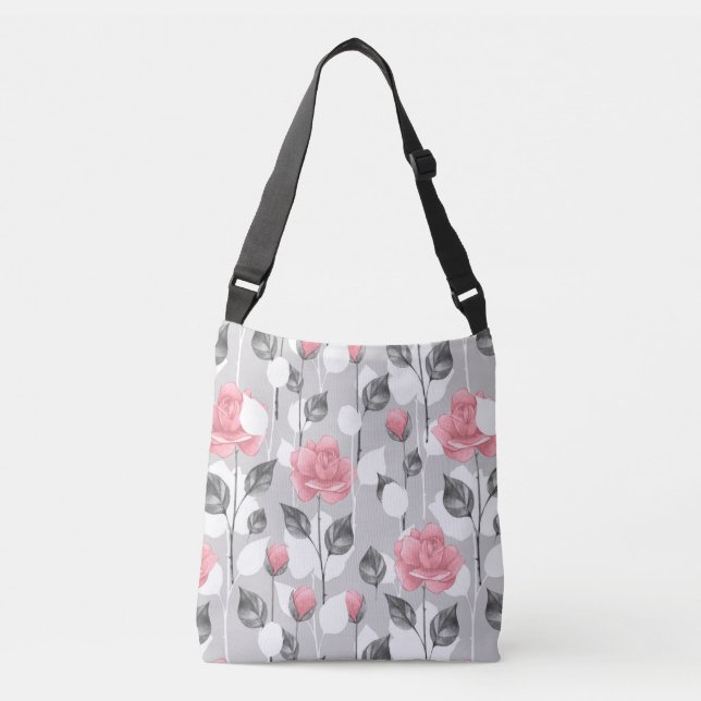 Grey and pink. Floral pattern Crossbody Bag (Front)