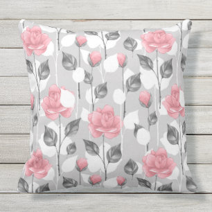 Grey and pink. Floral pattern Cushion