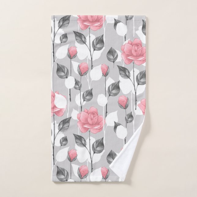 Grey and pink. Floral pattern Hand Towel (Hand Towel)