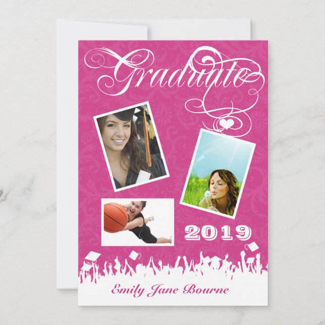 Grey and Pink Fuchsai Senior Picture Class of Announcement (Front)