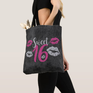 Grey And Pink Glitter Lips Tote Bag