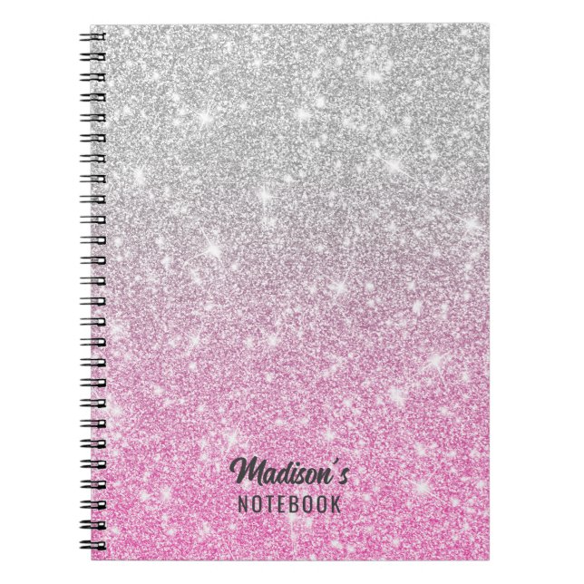 Grey and Pink Glitter  Notebook (Front)