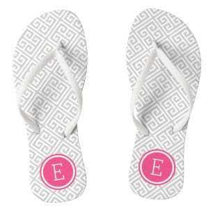 Grey and Pink Greek Key Monogram Thongs