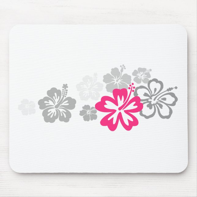 Grey and Pink Hibiscus designs Mouse Pad (Front)