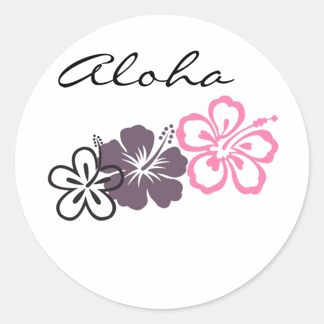 grey and pink hibiscus Hawaiian  theme Classic Round Sticker (Front)