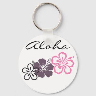 grey and pink hibiscus Hawaiian  theme Key Ring