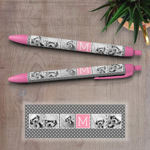 Grey and Pink Instagram 5 Photo Collage Monogram Black Ink Pen