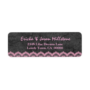 Grey and Pink Lace Wedding Label V09 Return Address Label