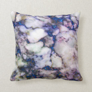 Grey And Pink Marble Stone And Blue Glitter Cushion