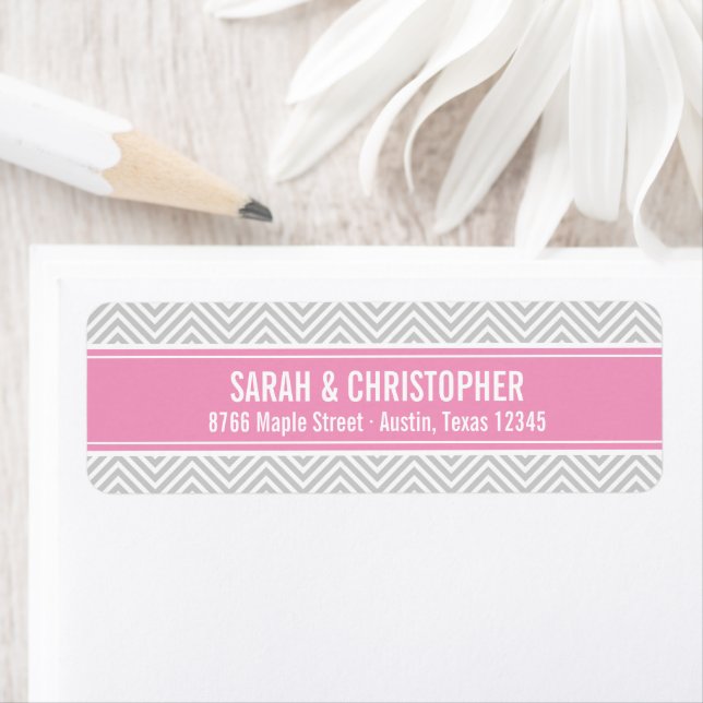 Grey and Pink Modern Chevron Return Address Label (Insitu)