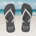 Grey and Pink Modern Wedding Monogram Thongs<br><div class="desc">Custom printed flip flop sandals personalised with a cute heart and your monogram initials and wedding date. Click Customise It to change text fonts and colours or add your own images to create a unique one of a kind design!</div>