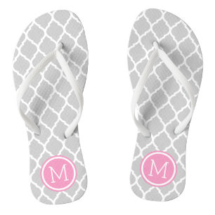 Grey and Pink Moroccan Quatrefoil Monogram Thongs