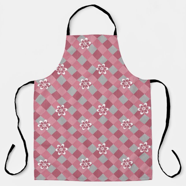 Grey and pink plaid with chamomile flowers apron (Front)