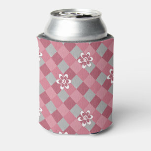 Grey and pink plaid with chamomile flowers can cooler