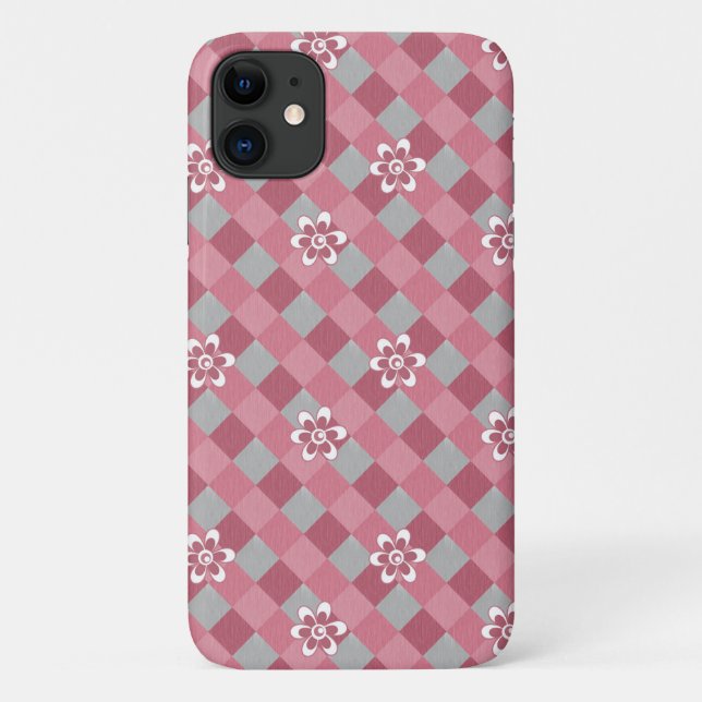Grey and pink plaid with chamomile flowers Case-Mate iPhone case (Back)