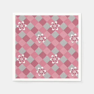 Grey and pink plaid with chamomile flowers napkin