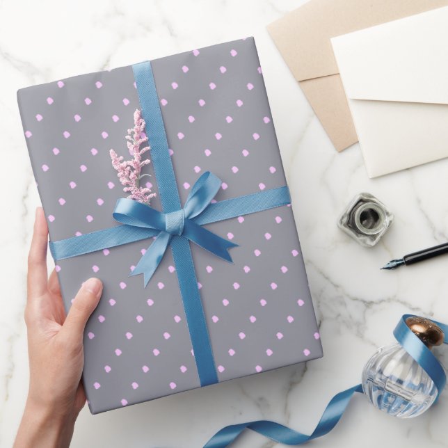 Grey and Pink Polka Dots Wrapping Paper (Gifting)