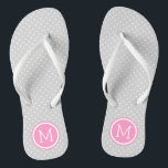 Grey and Pink Tiny Dots Monogram Thongs<br><div class="desc">Custom printed flip flop sandals with a cute girly polka dot pattern and your custom monogram or other text in a circle frame. Click Customise It to change text fonts and colours or add your own images to create a unique one of a kind design!</div>