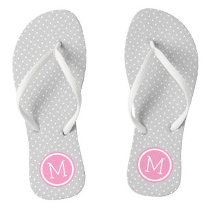 Grey and Pink Tiny Dots Monogram Thongs