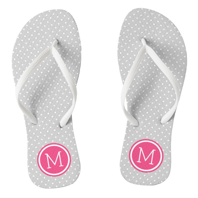 Grey and Pink Tiny Dots Monogram Thongs (Footbed)