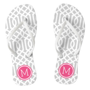 Grey and Pink Trellis Monogram Thongs