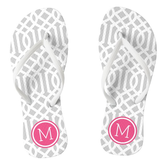 Grey and Pink Trellis Monogram Thongs (Footbed)