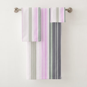 Grey and pink vertical stripes. bath towel set