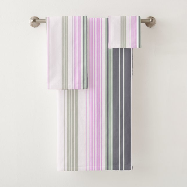 Grey and pink vertical stripes. bath towel set (Insitu)