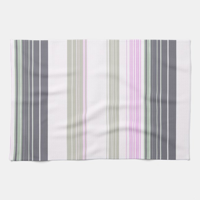 Grey and pink vertical stripes. tea towel (Horizontal)