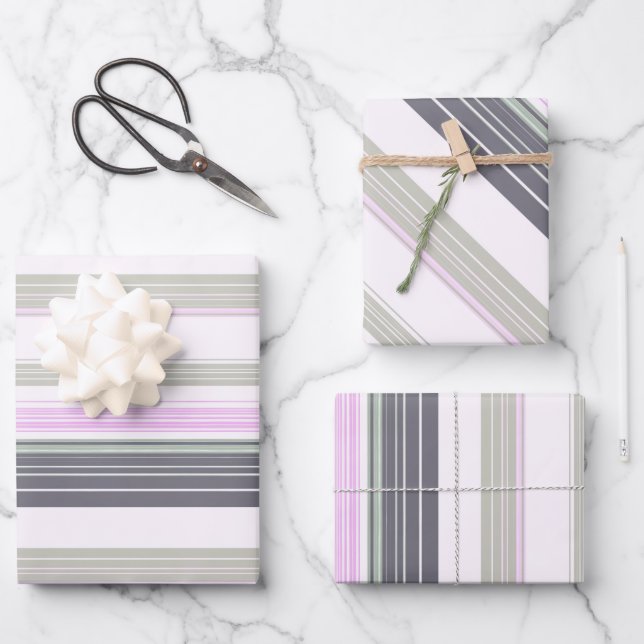 Grey and pink vertical stripes. wrapping paper sheet (Front)