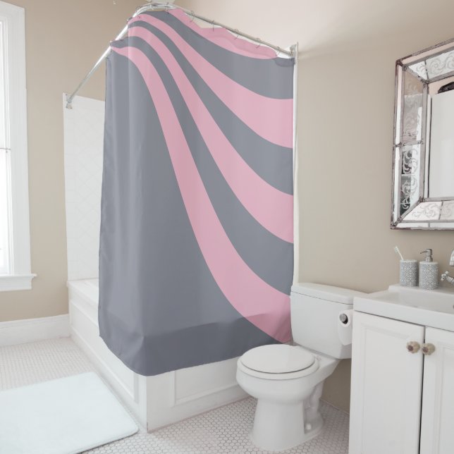 Grey and Pink Wave Shower Curtain (In Situ)