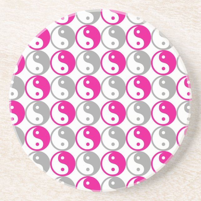 Grey and pink yin yang pattern coaster (Front)