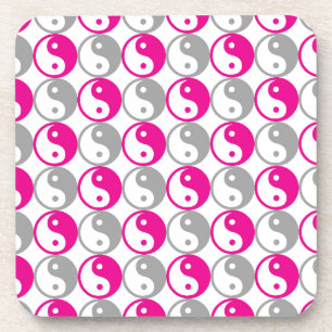 Grey and pink yin yang pattern coaster