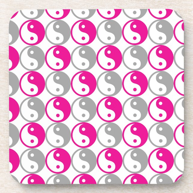 Grey and pink yin yang pattern coaster (Front)