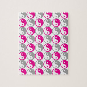Grey and pink yin yang pattern jigsaw puzzle