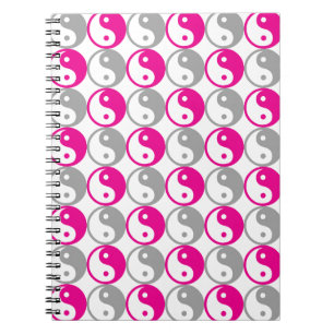 Grey and pink yin yang pattern notebook