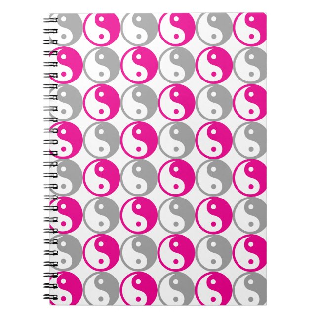 Grey and pink yin yang pattern notebook (Front)