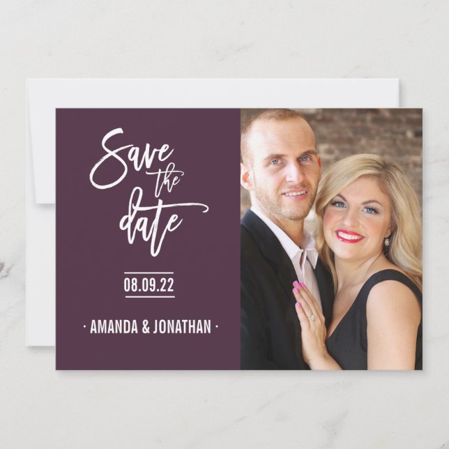 Grey and Plum colour Chevron Wedding Save the Date (Front)