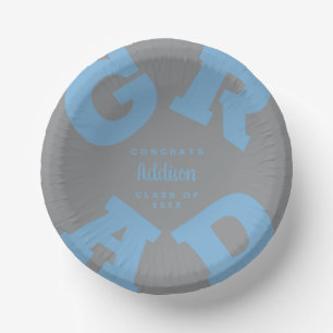 Grey and Powder Blue Graduation Paper Plate