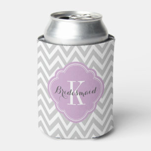 Grey and Purple Chevron Monogram Can Cooler