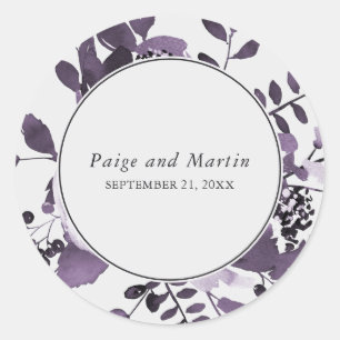 Grey and Purple Floral Save the Date Wedding Classic Round Sticker