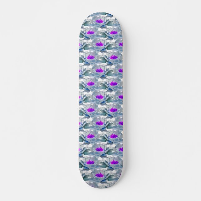 Grey and purple flowers pattern skateboard (Front)
