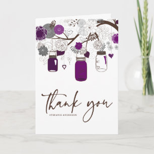 Grey and Purple Mason Jars Wedding Thank You Card