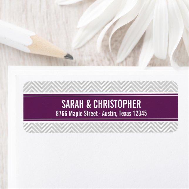 Grey and Purple Modern Chevron Return Address Label (Insitu)