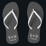 Grey and Purple Modern Wedding Monogram Thongs<br><div class="desc">Custom printed flip flop sandals personalised with a cute heart and your monogram initials and wedding date. Click Customise It to change text fonts and colours or add your own images to create a unique one of a kind design!</div>