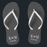 Grey and Purple Modern Wedding Monogram Thongs<br><div class="desc">Custom printed flip flop sandals personalised with a cute heart and your monogram initials and wedding date. Click Customise It to change text fonts and colours or add your own images to create a unique one of a kind design!</div>