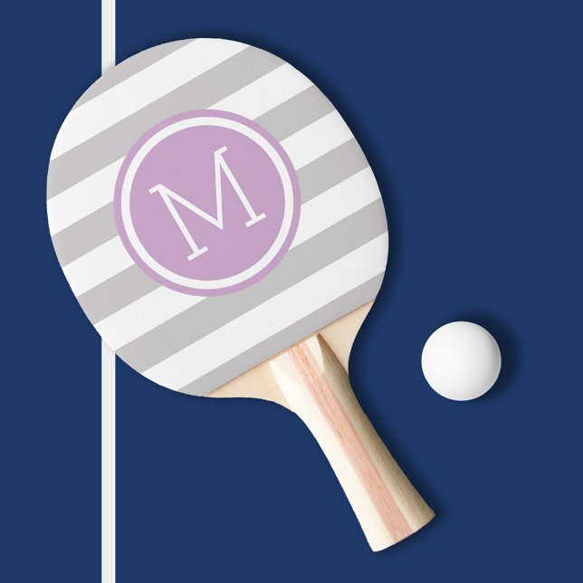 Grey and Purple Preppy Stripes Monogram Ping Pong Paddle (Creator Uploaded)